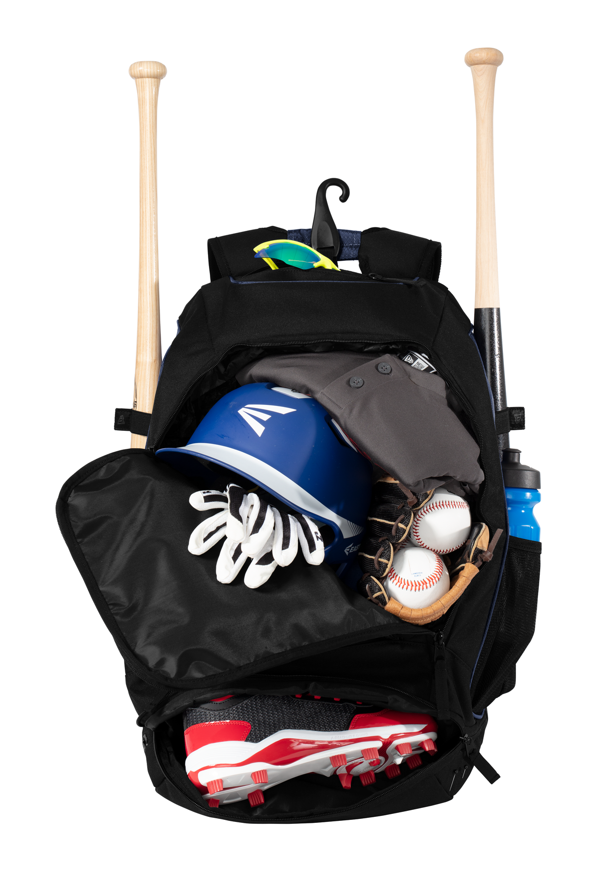 New Era® Shutout Backpack in navy black with front pocket and adjustable straps, designed for durability and style.