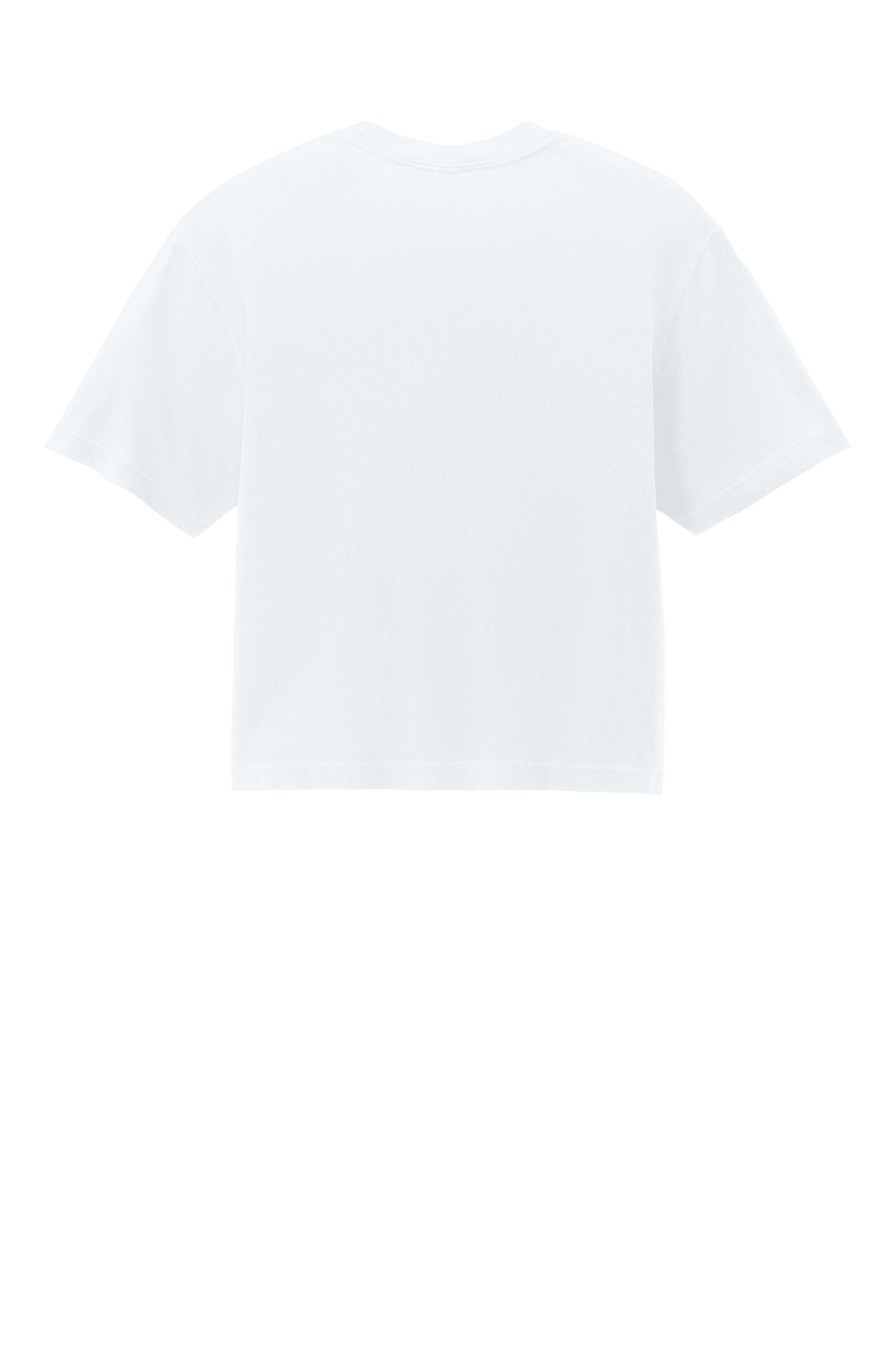 White Comfort Colors women's heavyweight boxy crop top with garment-dyed finish and custom print on the back.