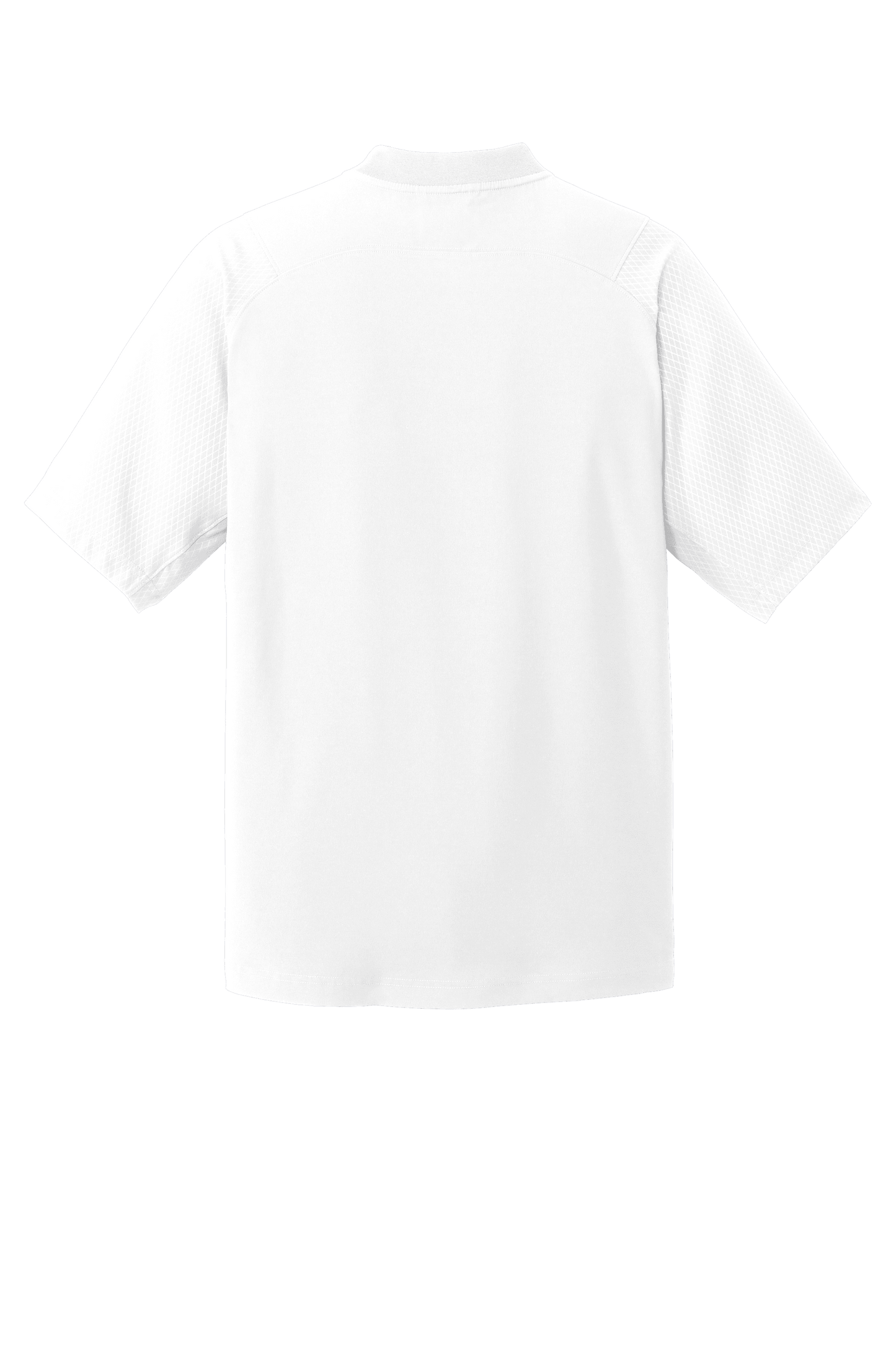 White New Era cage short sleeve quarter zip jacket with custom print, featuring a 1/4-zip design and casual athletic style.