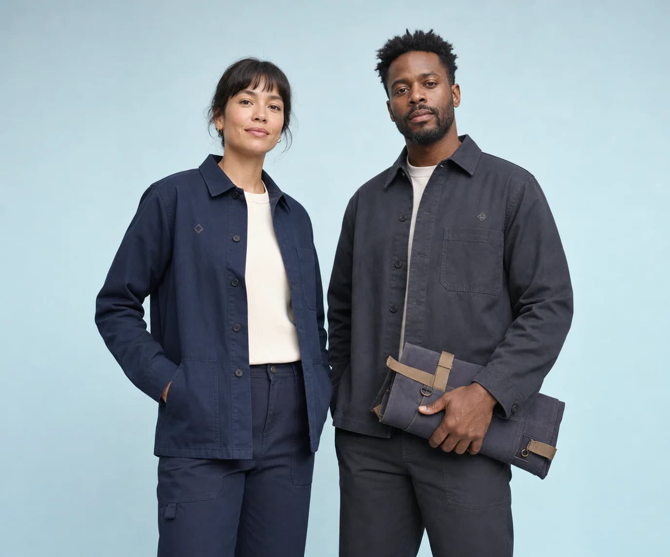 A coordinated team wearing embroidered workwear