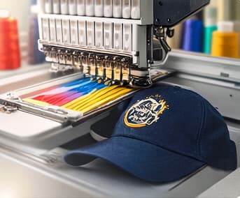 Custom embroidery being stitched in production