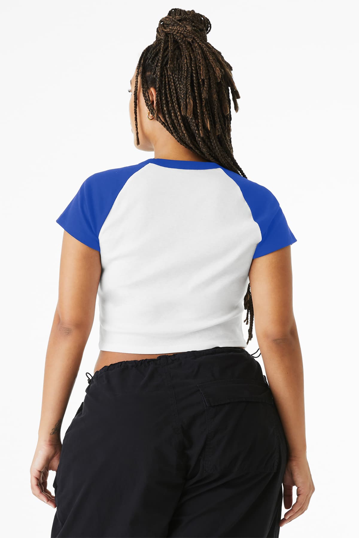 BELLA+CANVAS 1201 Women’s Micro Rib Raglan Baby Tee in White / True Royal — view 2