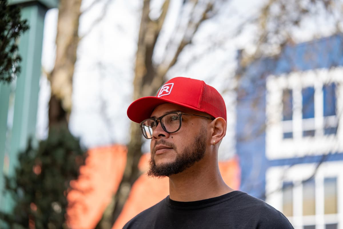 Richardson 112 Trucker Cap in Black / White / Heather Grey — view 7