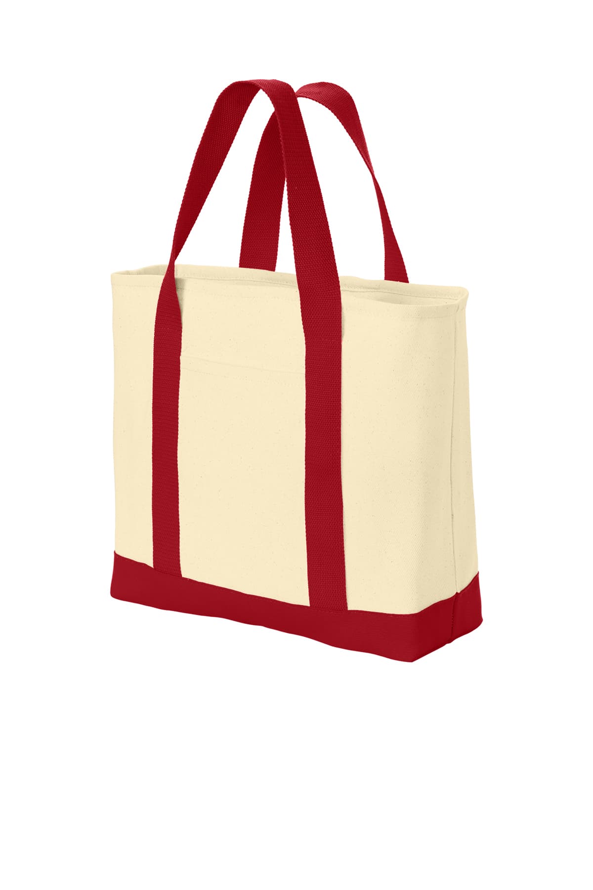 Port Authority B400 Ideal Twill Two-Tone Shopping Tote in Natural / Red — view 2