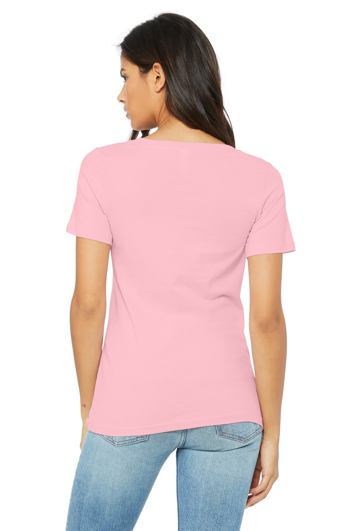 BELLA+CANVAS 6405 Women’s Relaxed Jersey Short Sleeve V-Neck Tee in Pink — view 2