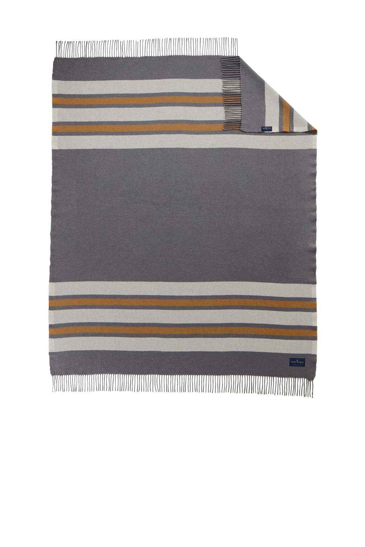 Brooks Brothers BB19000 Heritage Blanket in Shadow Grey / Marshmallow / Tan — view 3