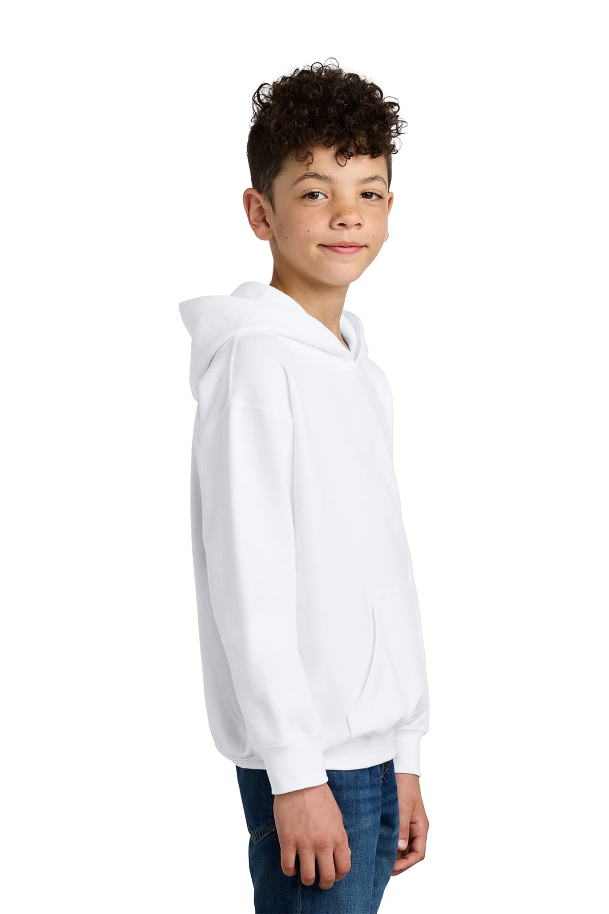 Gildan SF500B Youth Softstyle Midweight Fleece Hoodie in White — view 3