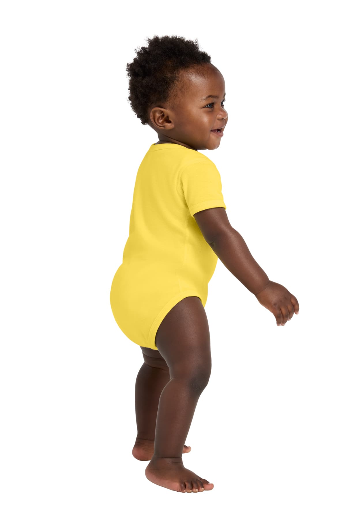 Rabbit Skins 4400 Infant Short Sleeve Baby Rib Bodysuit in Yellow — view 3