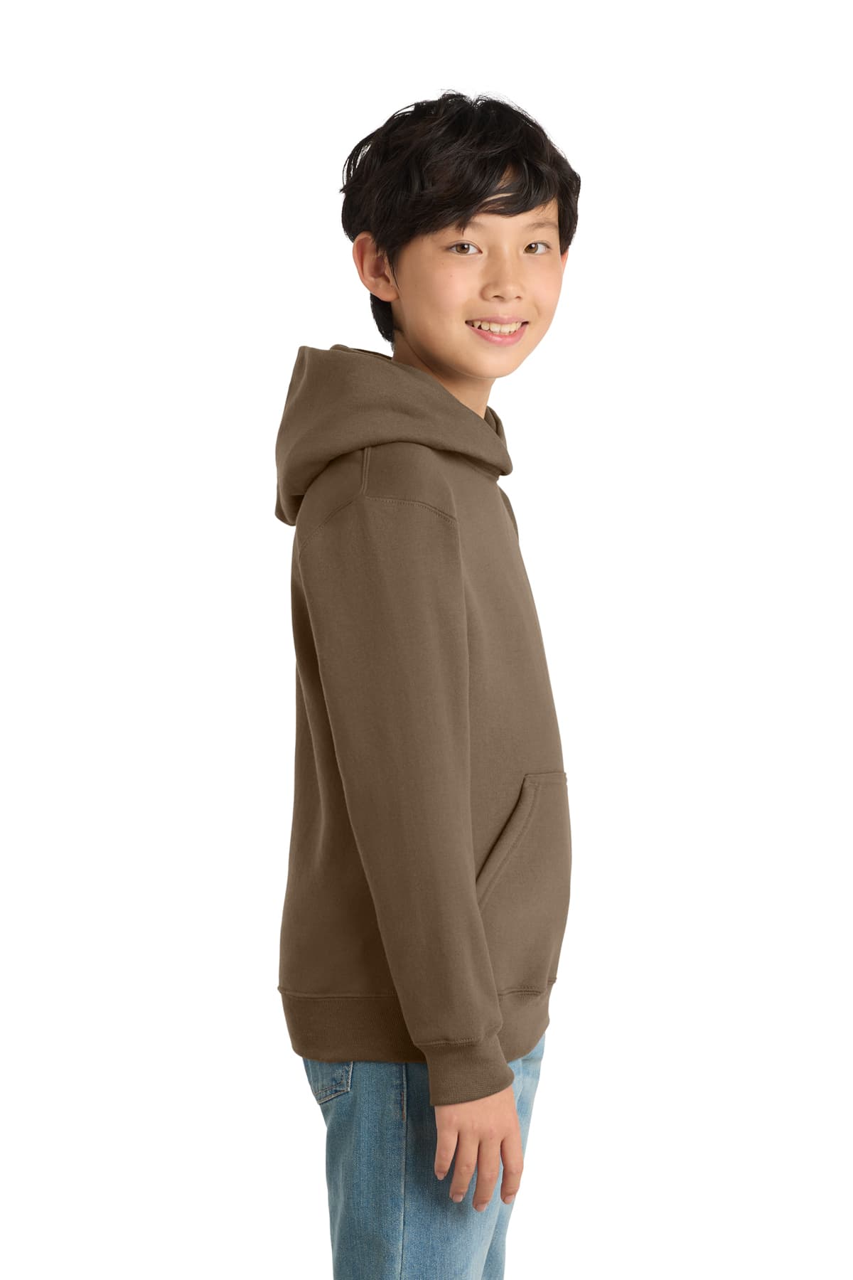 Port & Company PC78YH Youth Core Fleece Pullover Hooded Sweatshirt in Woodland Brown — view 3