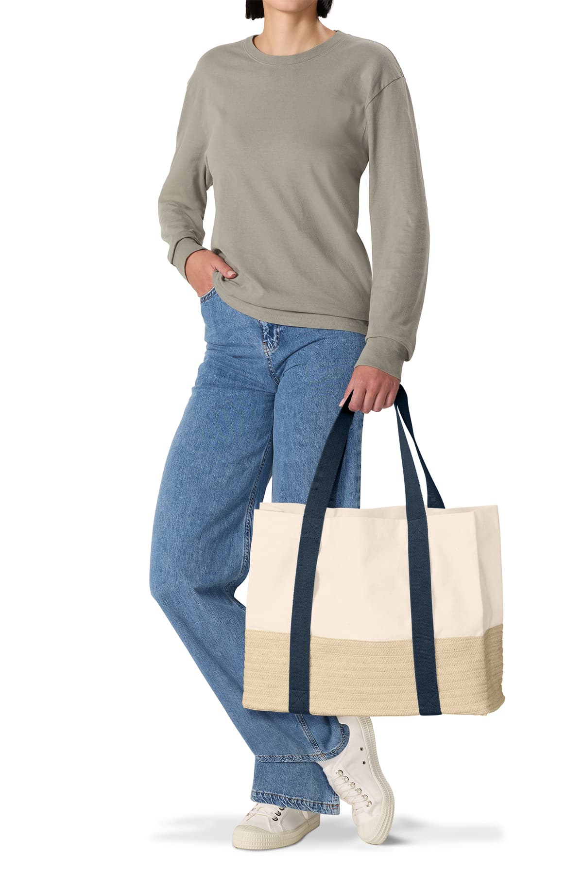 Port Authority BG450 Straw Market Tote in River Blue Navy — view 7