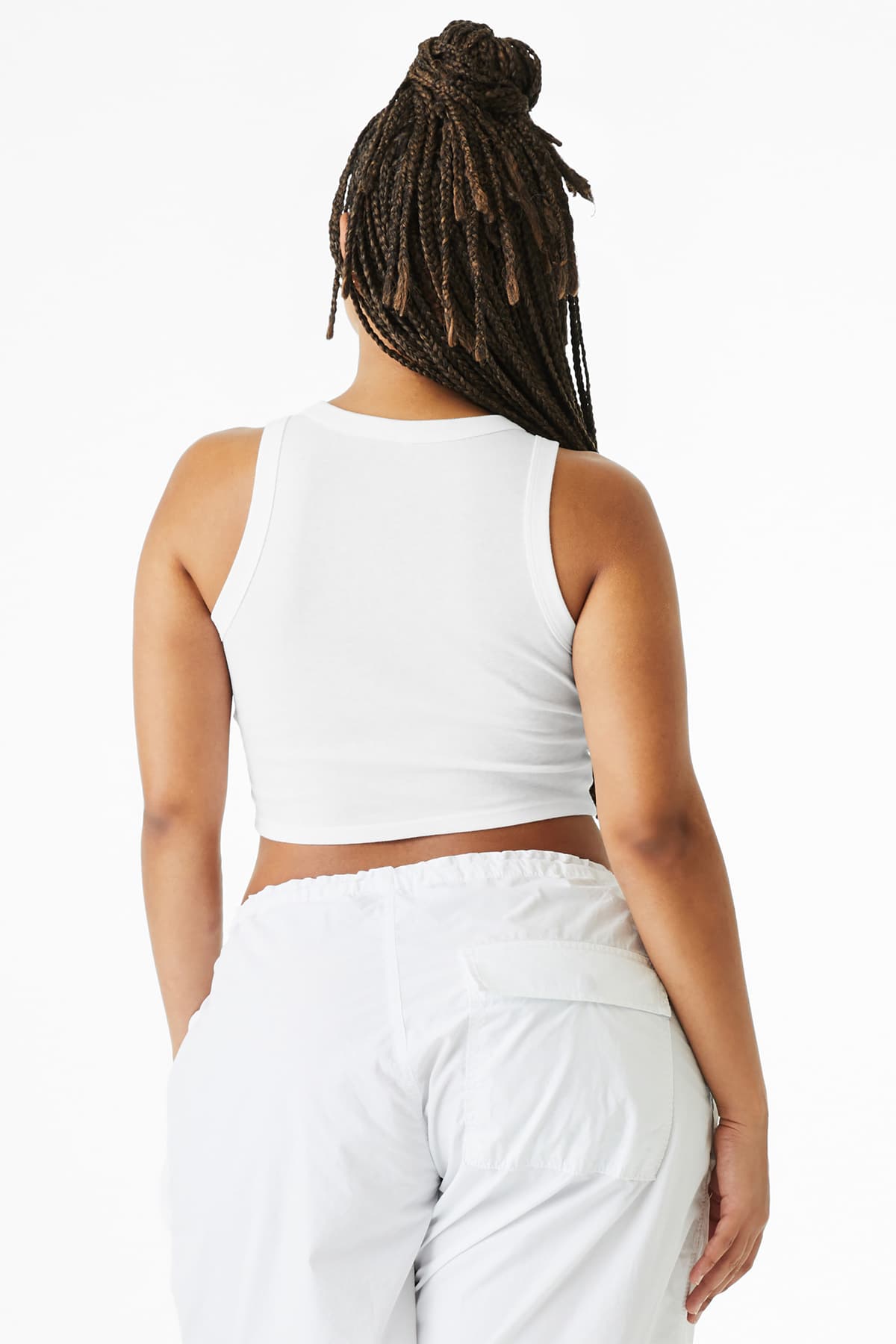 BELLA+CANVAS 1019 Women’s Micro Rib Racer Tank in Solid White Blend — view 2