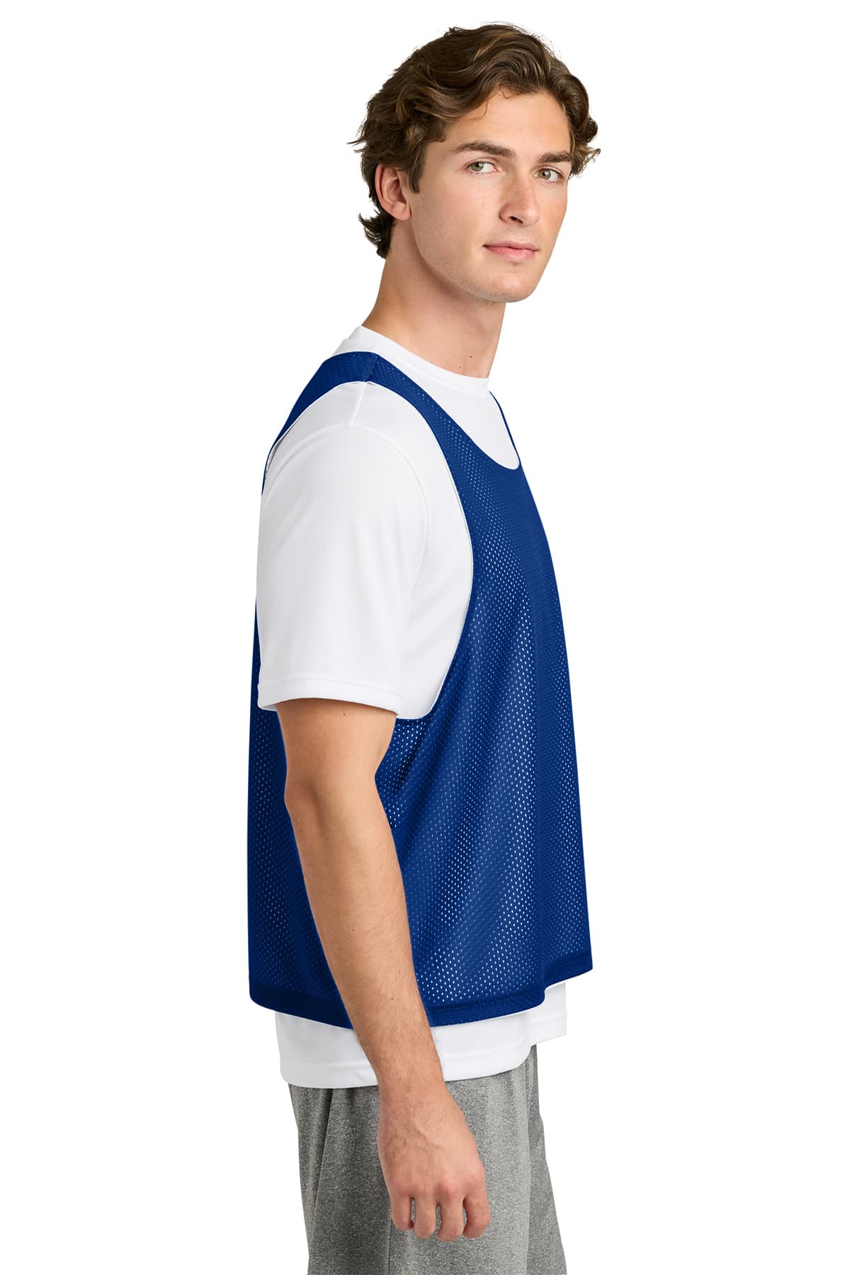 Sport-Tek ST512 Lacrosse Reversible Pinnie in True Royal / White — view 3