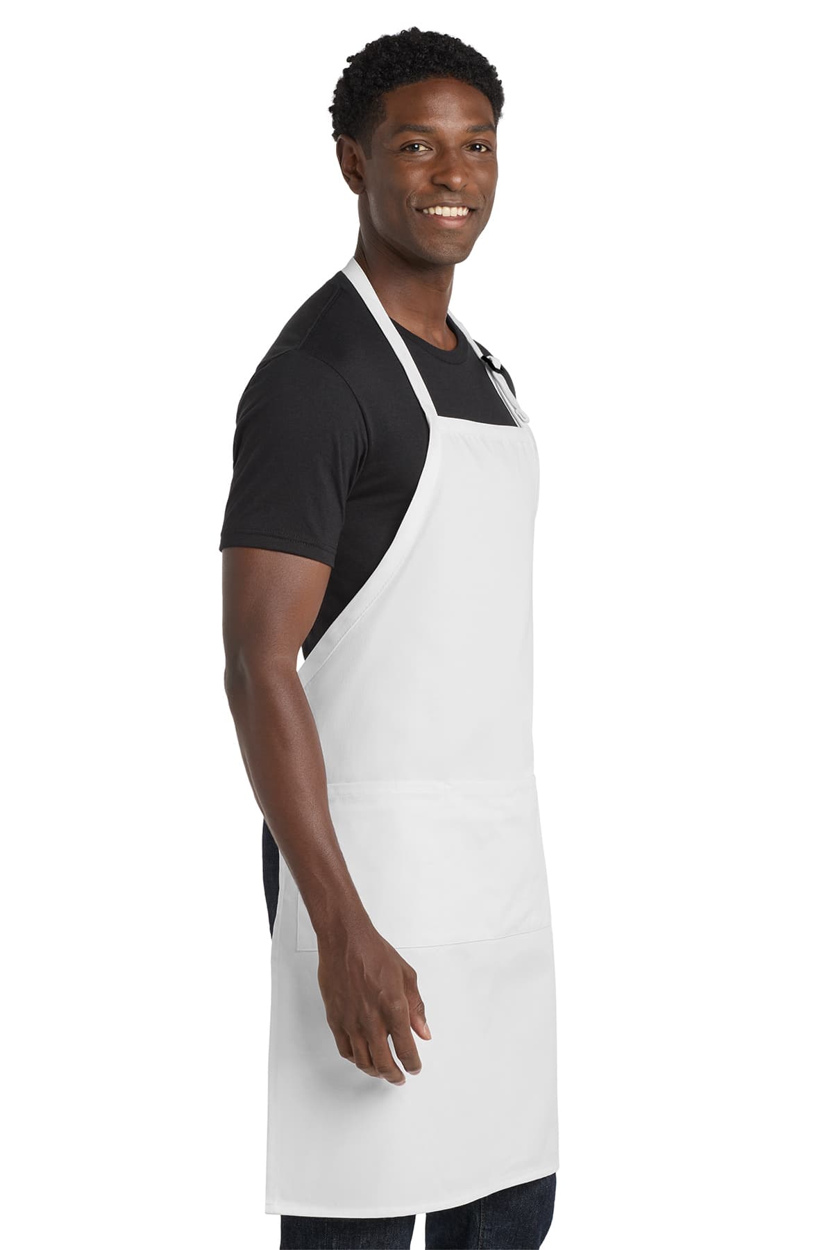 Port Authority A700 Easy Care Extra Long Bib Apron with Stain Release in White — view 3