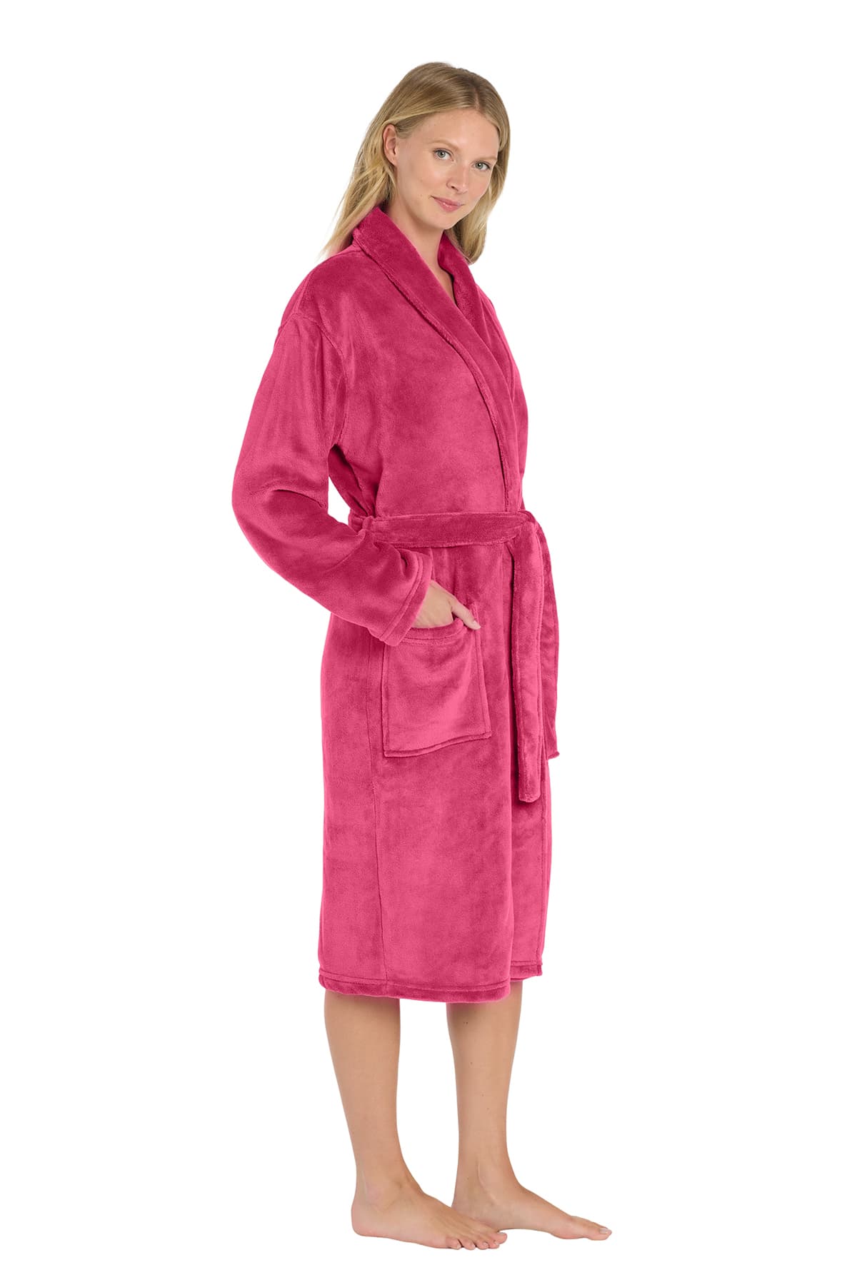 Port Authority R102 Plush Microfleece Shawl Collar Robe in Pink Raspberry — view 3