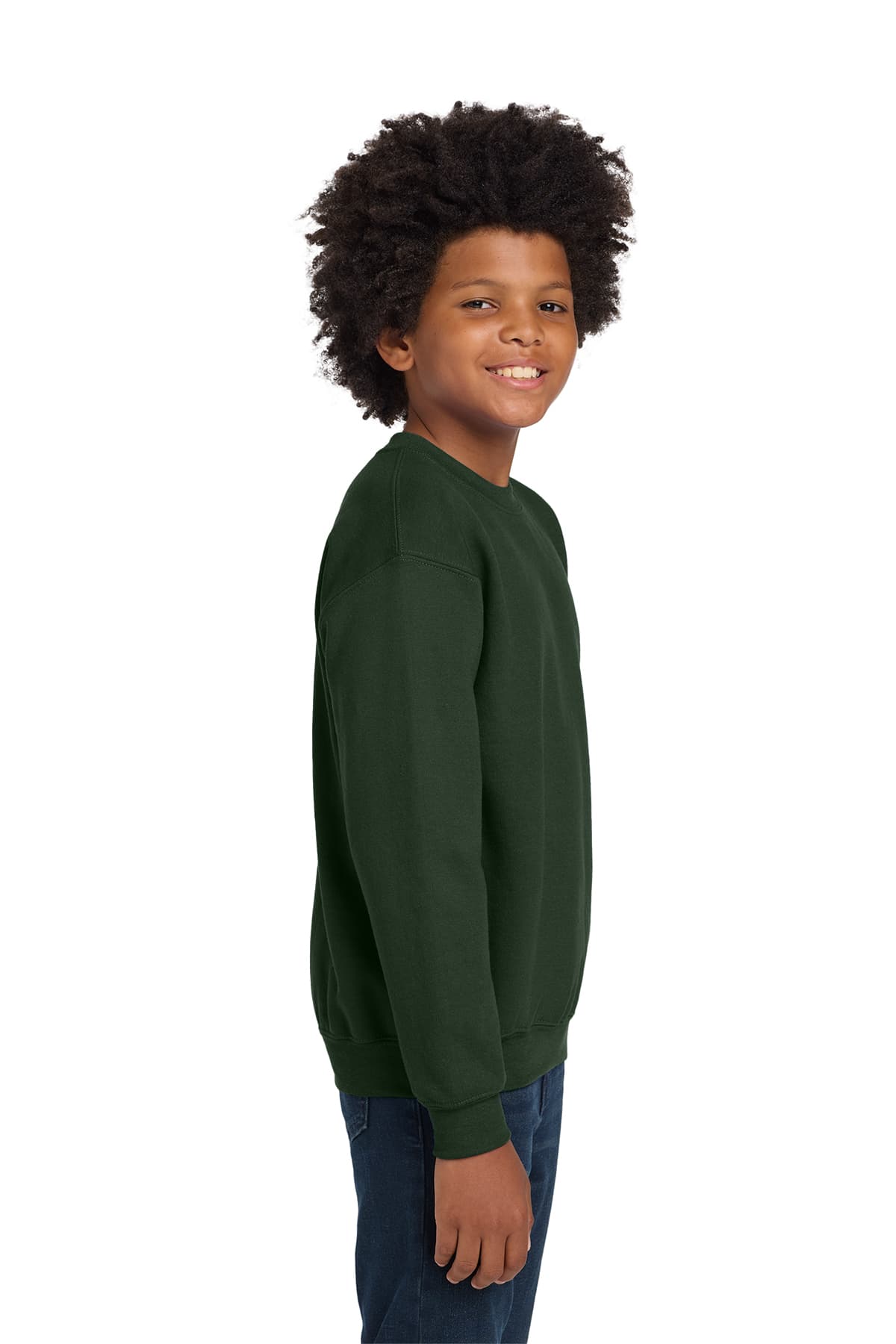 Gildan 18000B Youth Heavy Blend Crewneck Sweatshirt in Forest Green — view 3