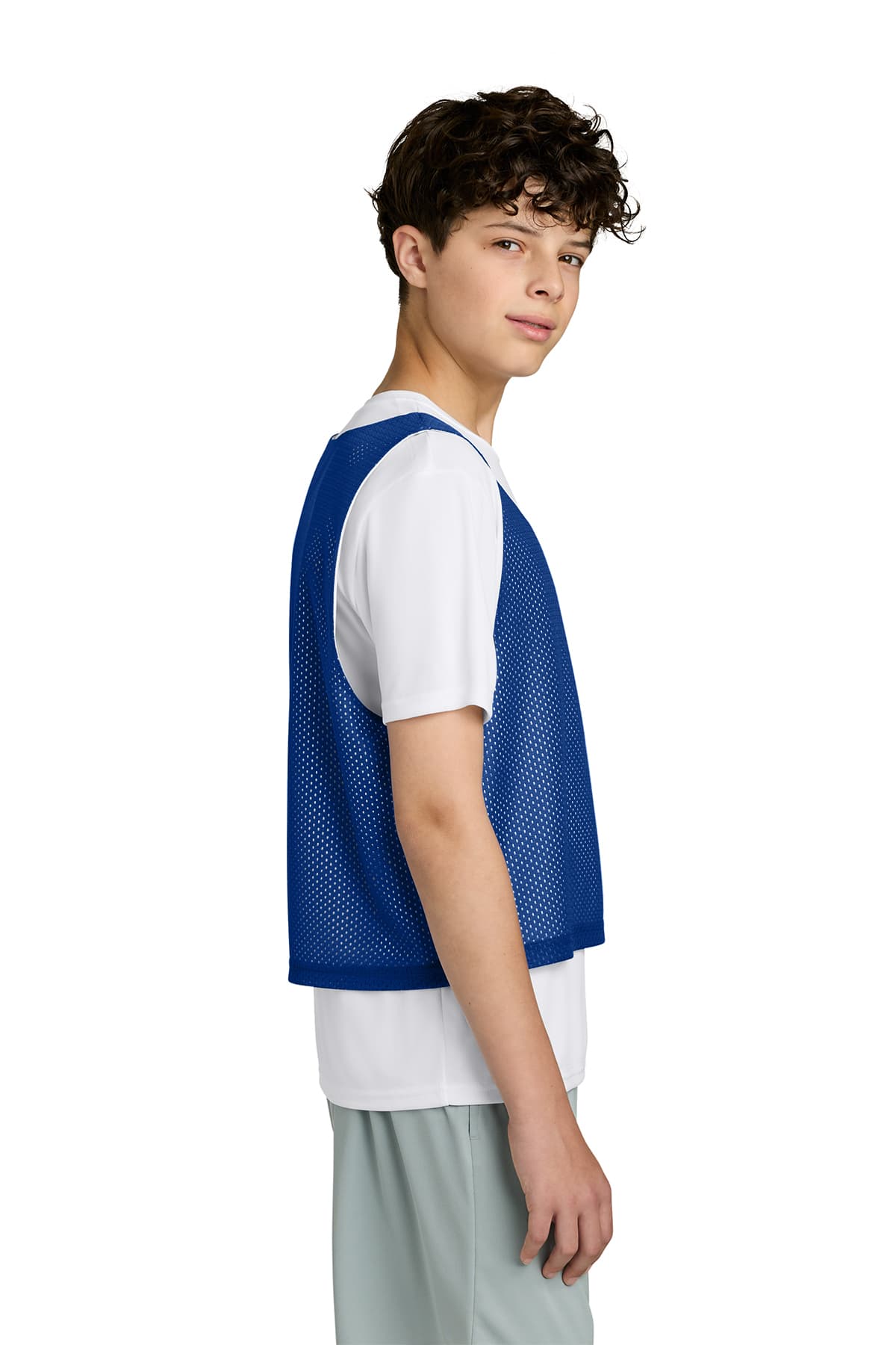 Sport-Tek YST512 Youth Lacrosse Reversible Pinnie in True Royal / White — view 3