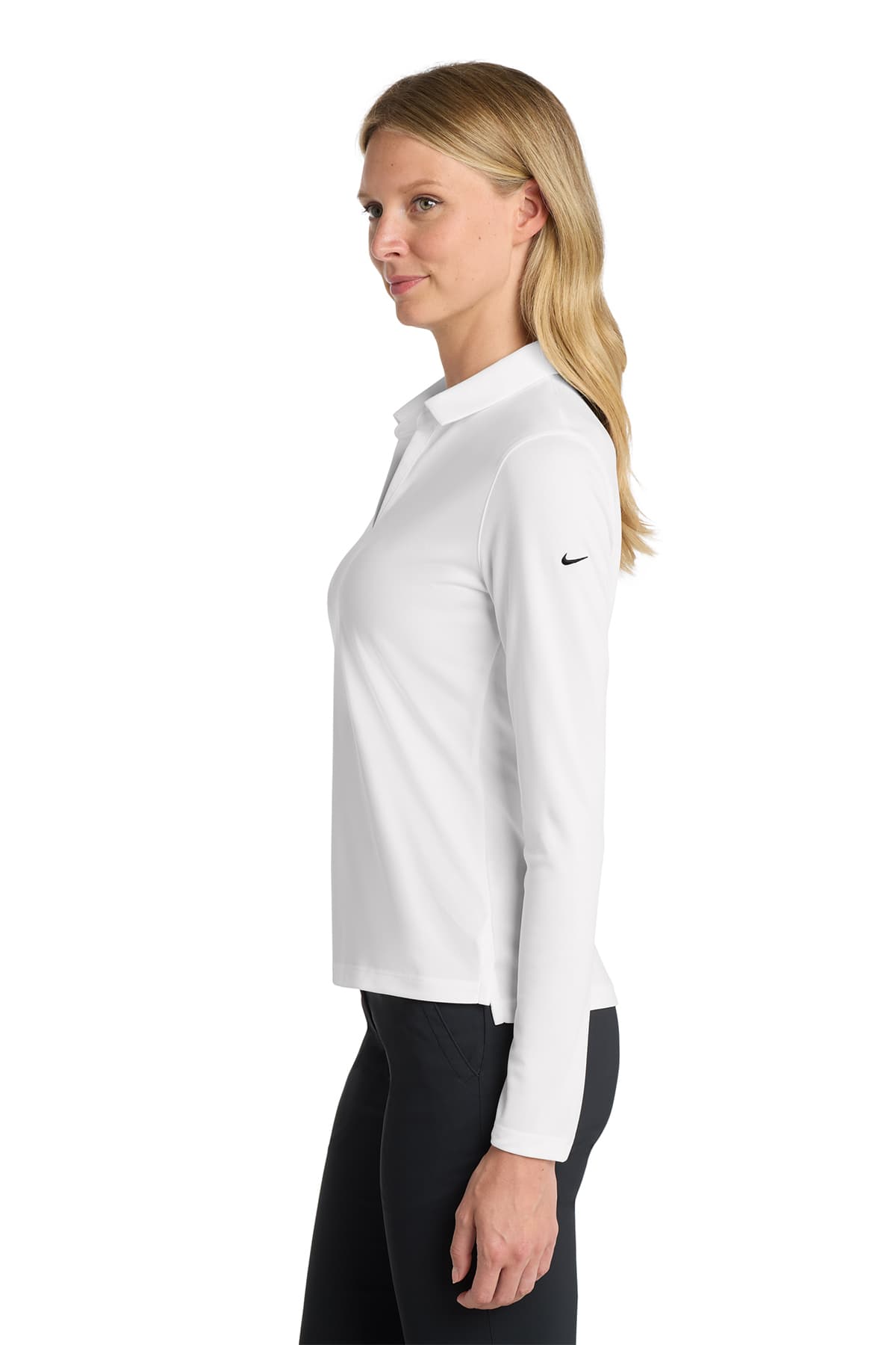 Nike NKDC2105 Women's Dri-FIT Micro Pique 2.0 Long Sleeve Polo in White — view 3