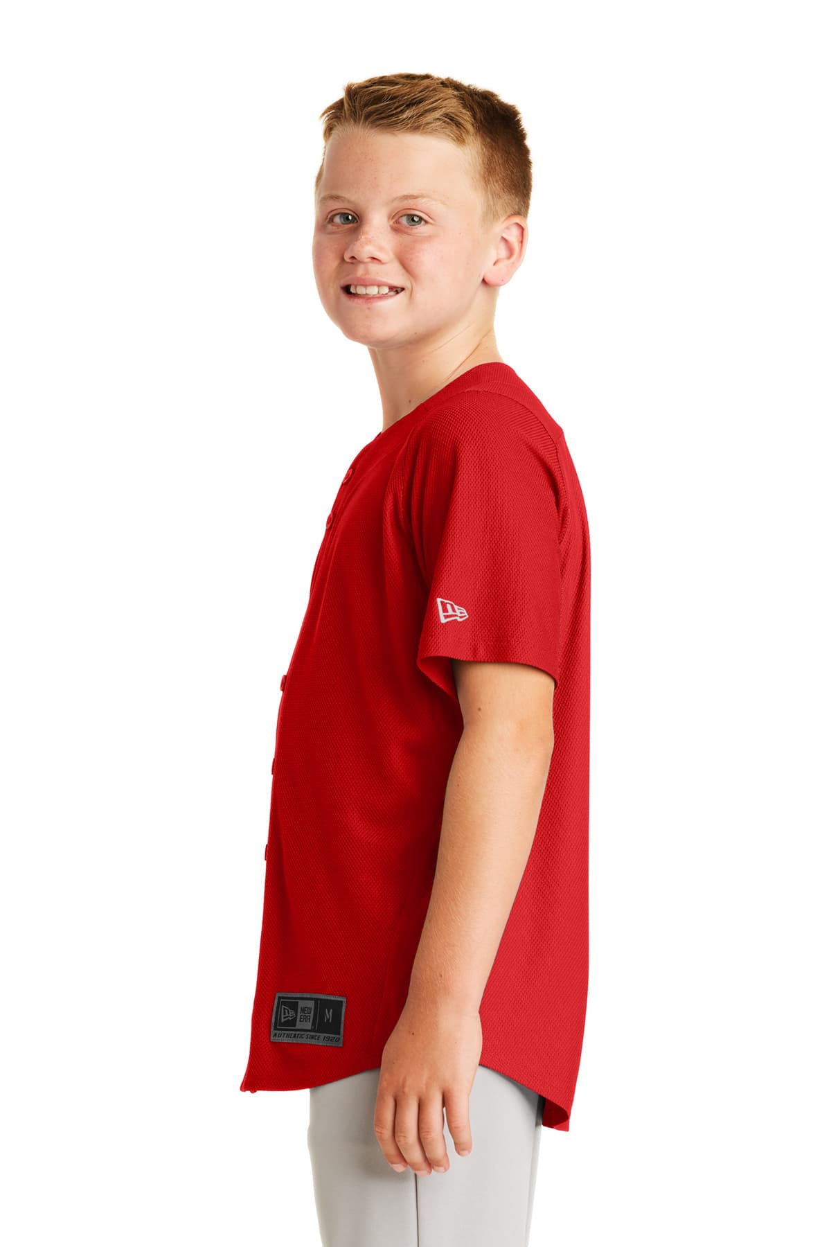 New Era YNEA220 Youth Diamond Era Full-Button Jersey in Scarlet — view 3
