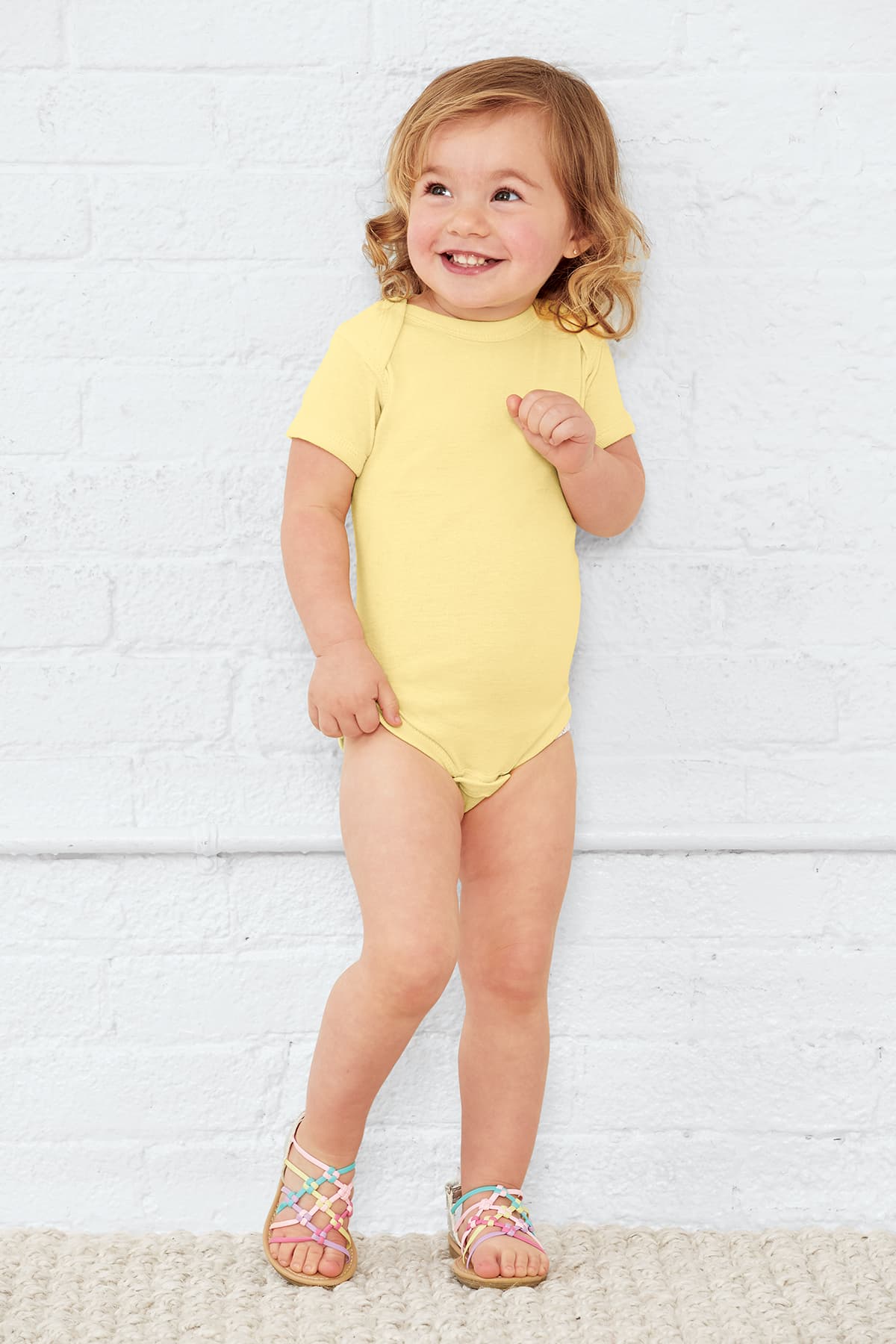Rabbit Skins 4400 Infant Short Sleeve Baby Rib Bodysuit in Yellow — view 6