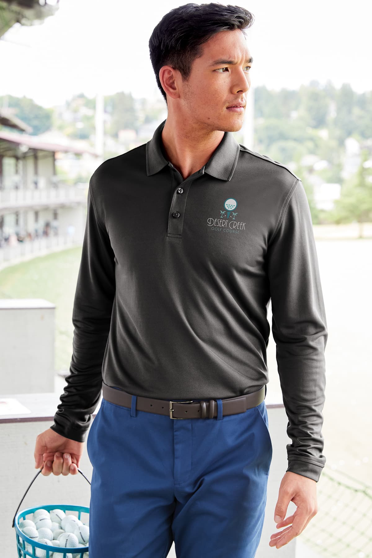 Port Authority K110LS Dry Zone UV Micro-Mesh Long Sleeve Polo in River Blue Navy — view 6