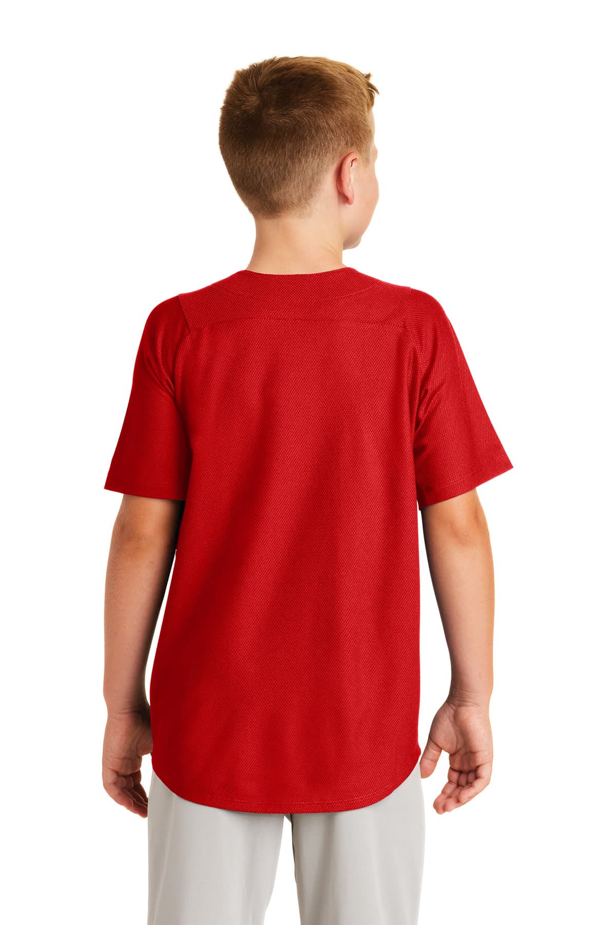 New Era YNEA220 Youth Diamond Era Full-Button Jersey in Scarlet — view 2