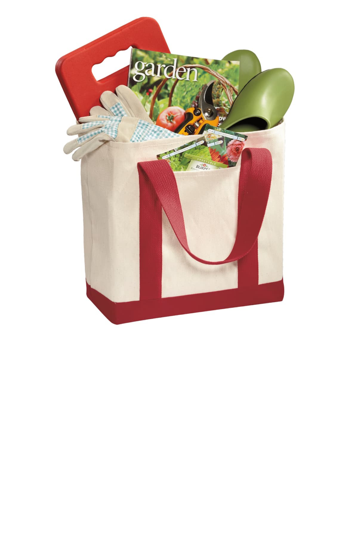 Port Authority B400 Ideal Twill Two-Tone Shopping Tote in Natural / Red — view 6