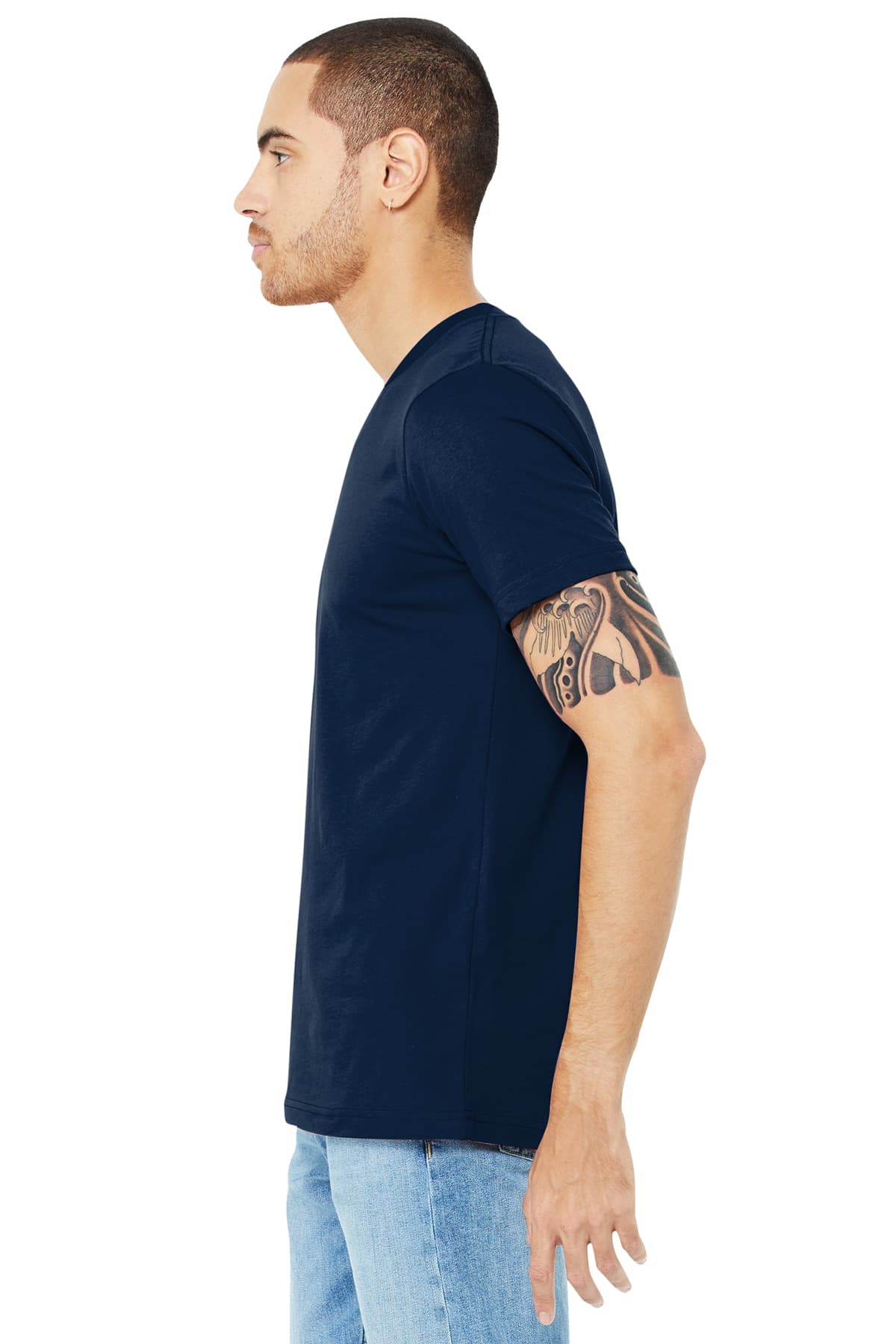 BELLA+CANVAS 3005 Unisex Jersey Short Sleeve V-Neck Tee in Navy — view 3