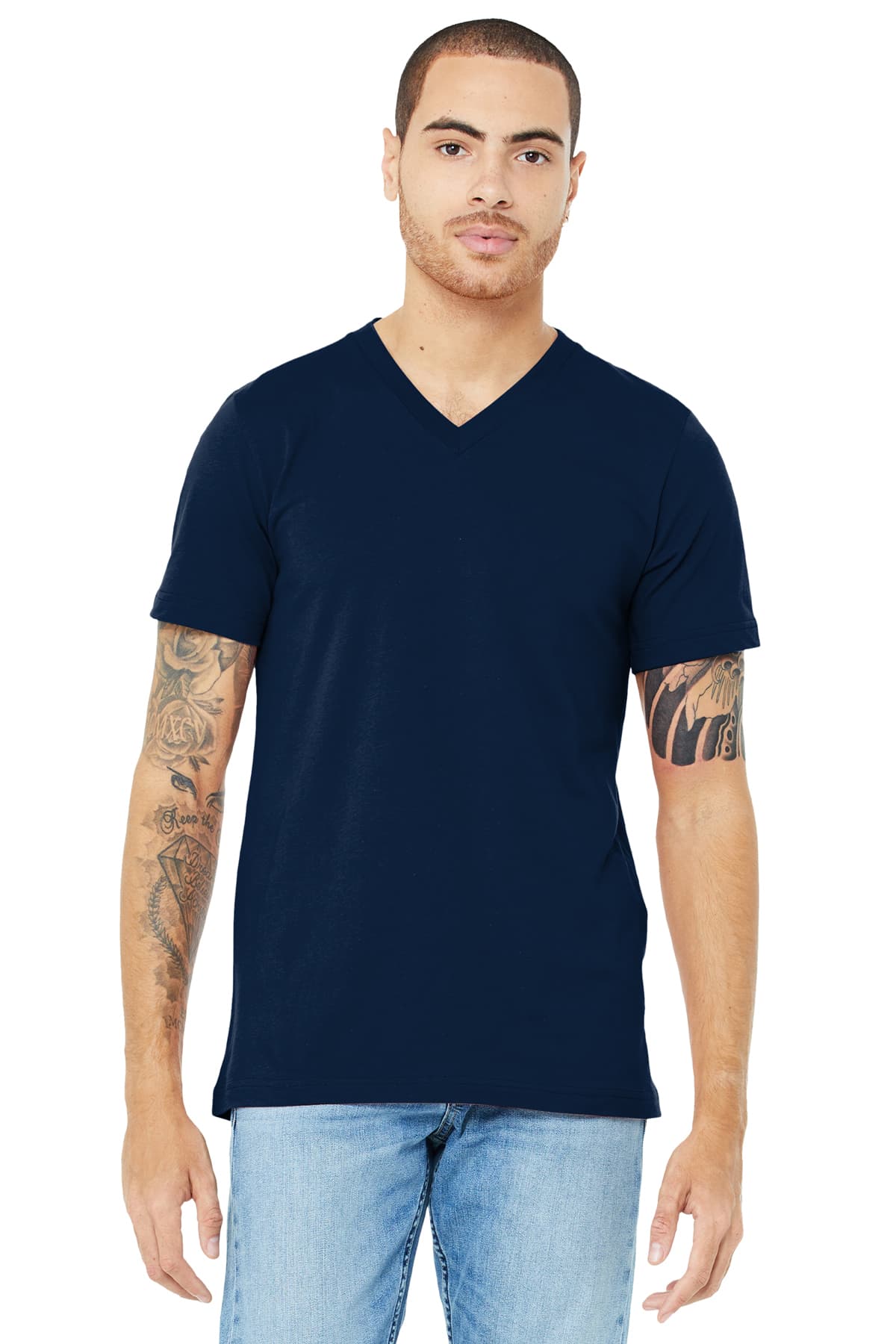 BELLA+CANVAS 3005 Unisex Jersey Short Sleeve V-Neck Tee in Navy