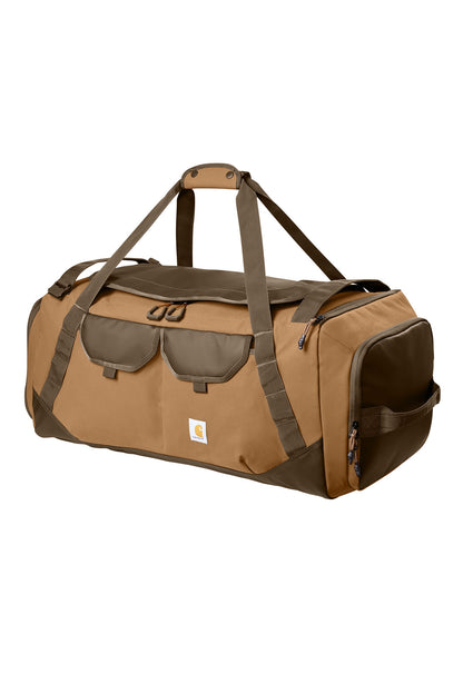 Black Carhartt® 75L Heavy Haul Duffel bag with sturdy handles and spacious main compartment, ideal for travel or work gear.