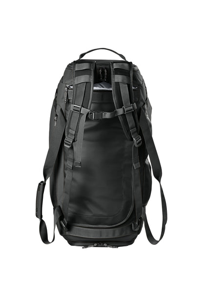 Black Carhartt Heavy Haul 75L duffel bag with sturdy handles and durable fabric, shown from the front view.