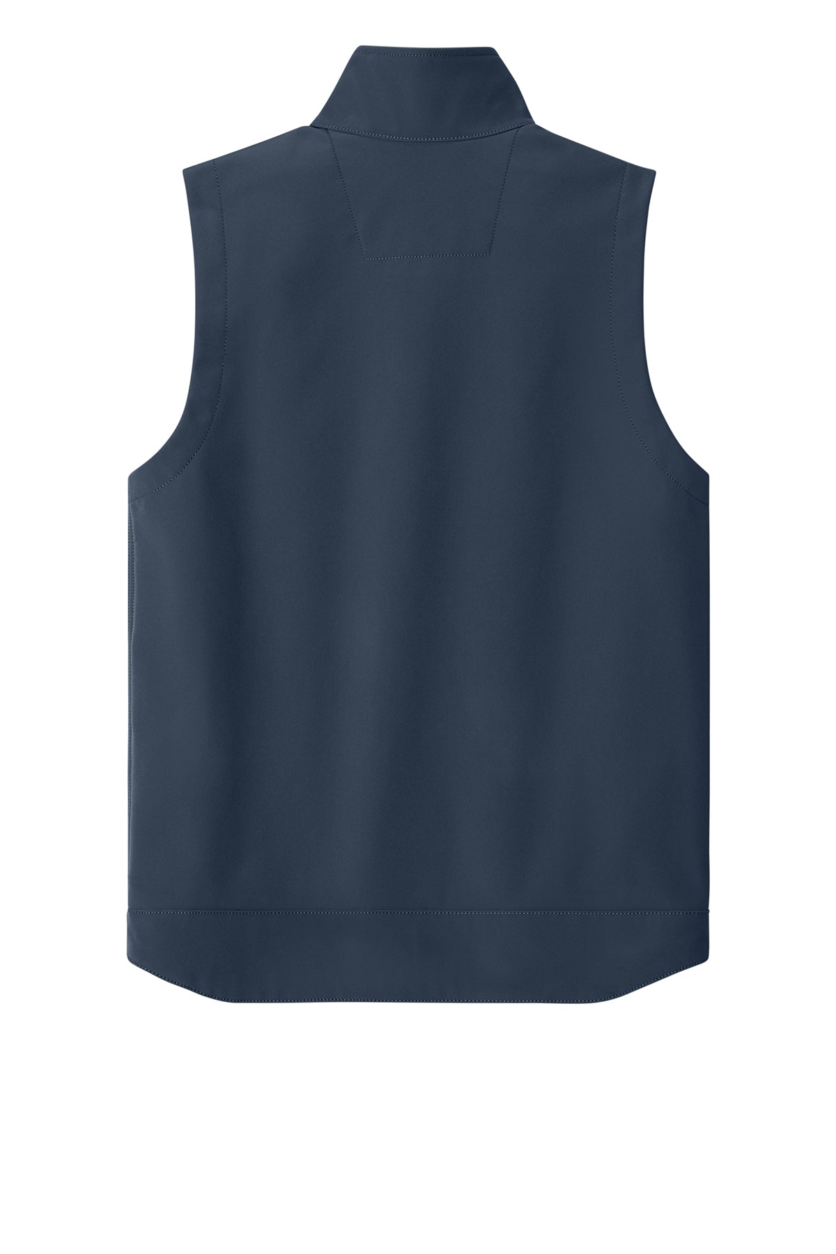 Carhartt Rain Defender soft shell vest in navy, lightweight vest with water-resistant fabric, front zip and side pockets.