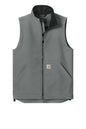 Carhartt Rain Defender soft shell vest in steel color, featuring a lightweight design with front pockets and durable water-resistant fabric.