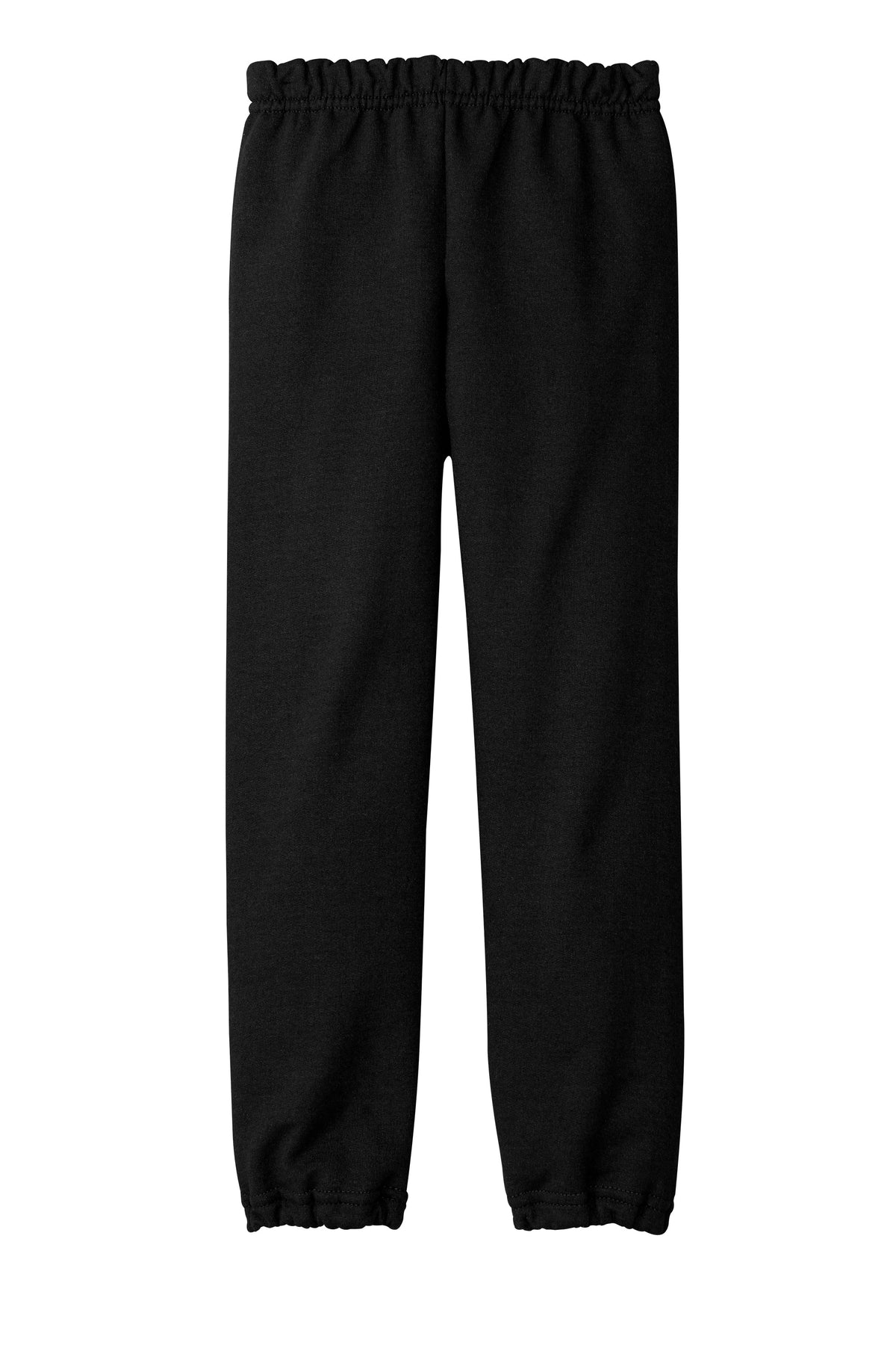 Black Gildan® Youth Heavy Blend™ sweatpants from Print-View, shown flat back view with elastic waistband and relaxed fit.