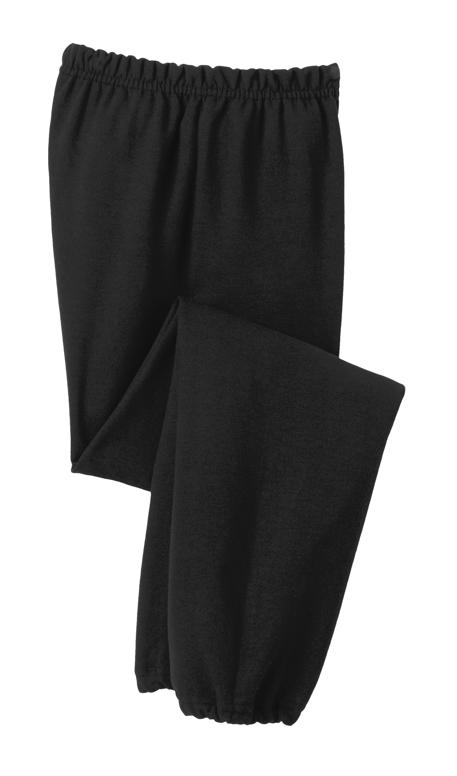 Black Gildan® Youth Heavy Blend™ sweatpants with flat front design, made by Print-View, shown from the front view.