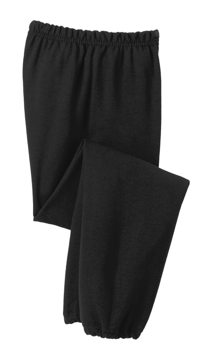Black Gildan® Youth Heavy Blend™ sweatpants with flat front design, made by Print-View, shown from the front view.