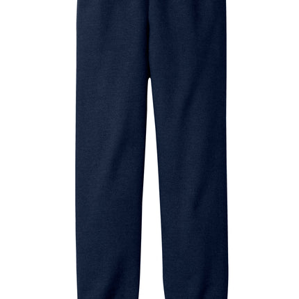 Gildan Youth Heavy Blend Sweatpant back view - navy flat- elastic cuffs and covered