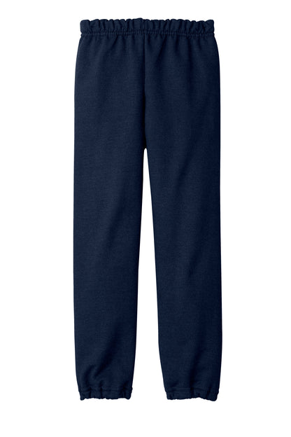 Navy Gildan® Youth Heavy Blend™ sweatpants with flat back, made by Print-View, featuring a comfortable, casual fit.