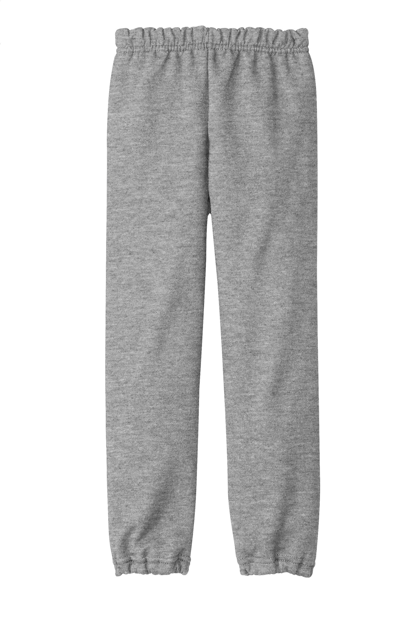 Print-View Gildan® Youth Heavy Blend™ sweatpants in sport grey, shown flat from the back, comfortable and casual youth clothing.