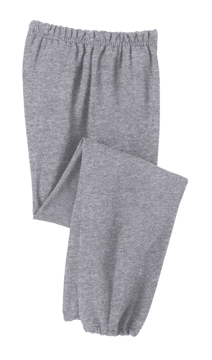 Light grey Gildan® Youth Heavy Blend™ sweatpants laid flat, showing the comfortable, soft fabric and classic design.