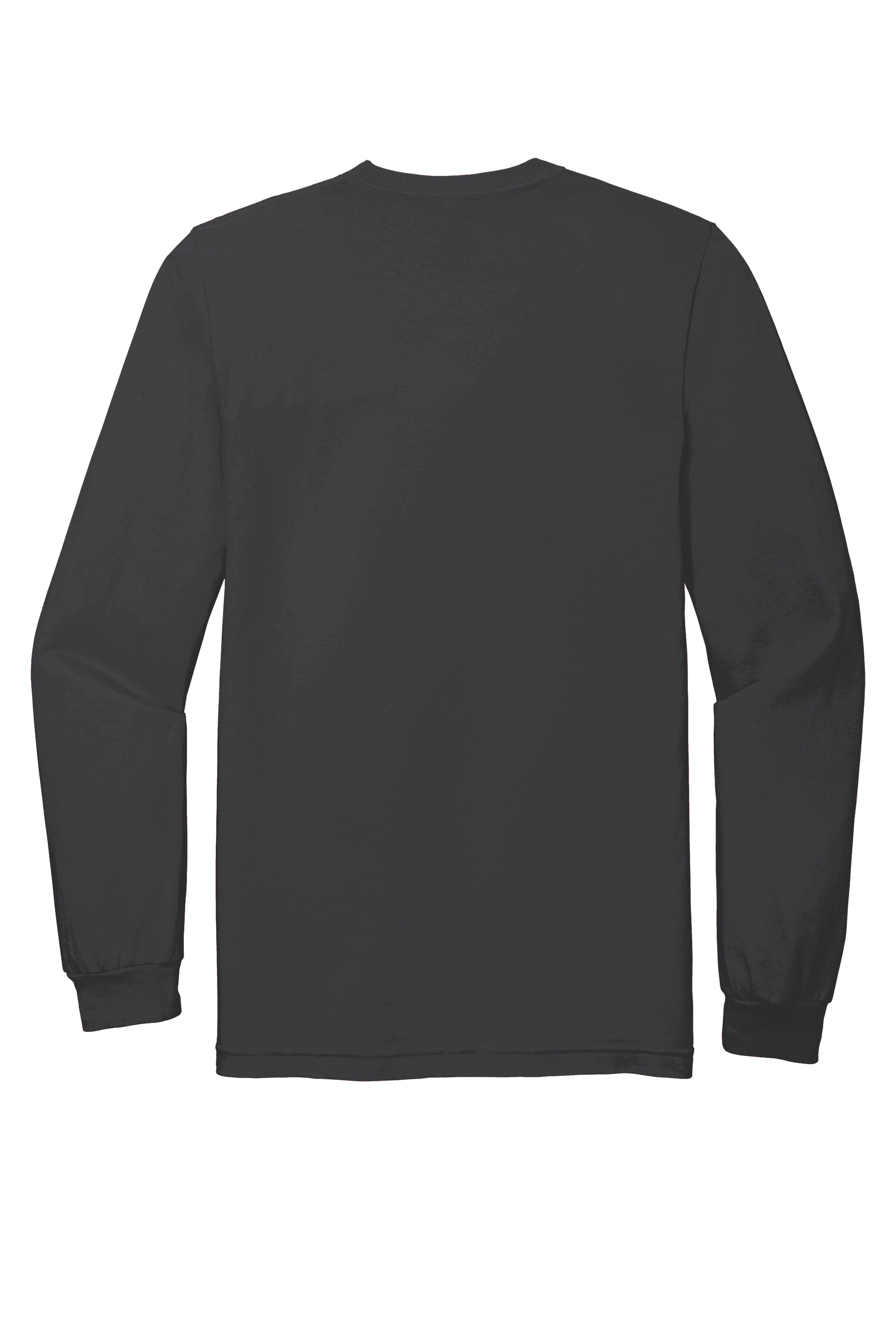 American Apparel ® Fine Jersey unisex long sleeve T-shirt in asphalt color, flat back view showing soft fabric and classic fit.