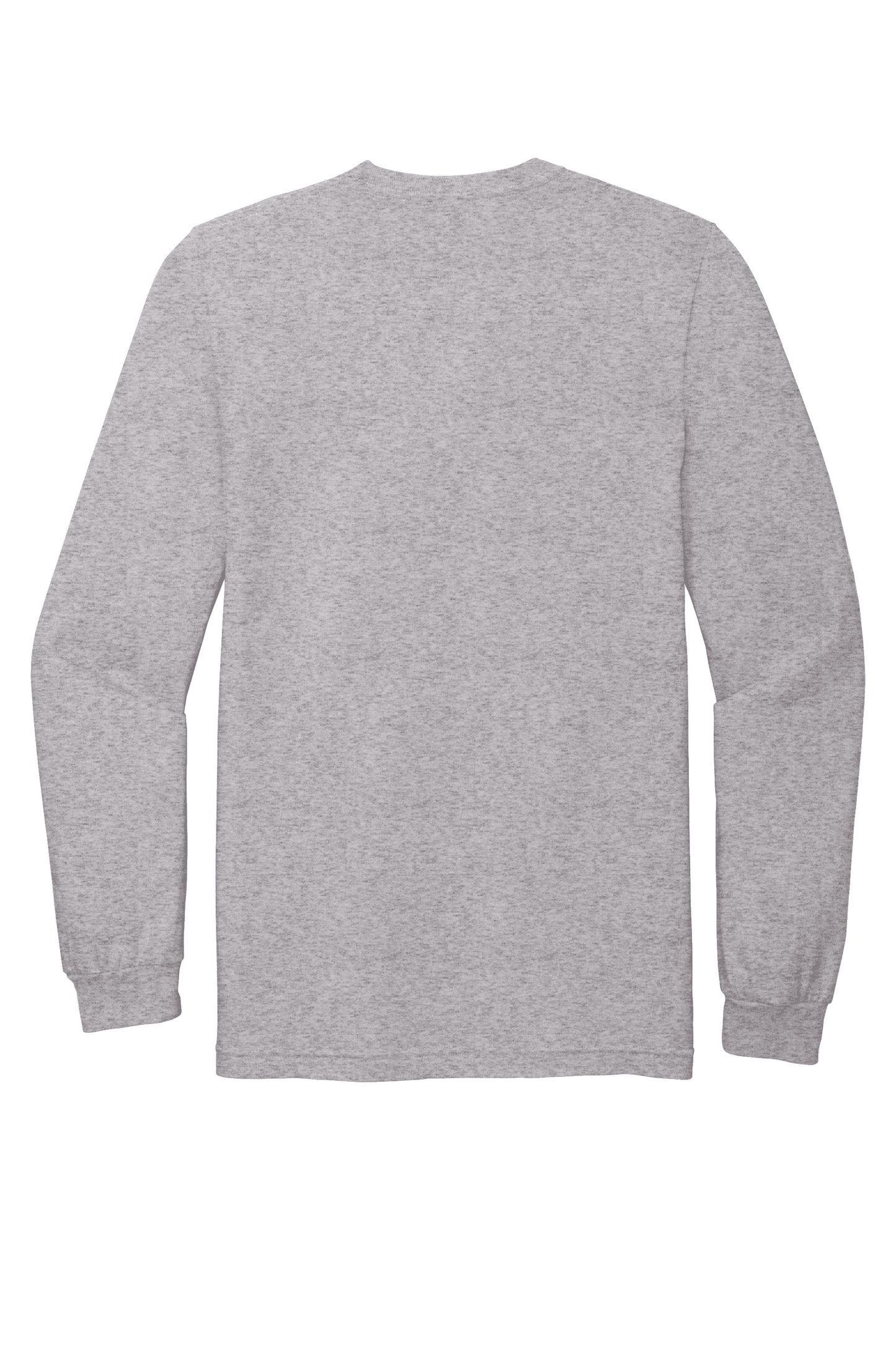 American Apparel® Fine Jersey unisex long sleeve T-shirt in Heather Grey, shown flat back view.