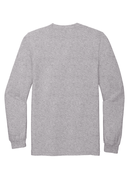 American Apparel® Fine Jersey unisex long sleeve T-shirt in Heather Grey, shown flat back view.