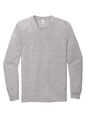 American Apparel® unisex long sleeve T-shirt in Heather Grey, made from fine jersey fabric, flat front view.