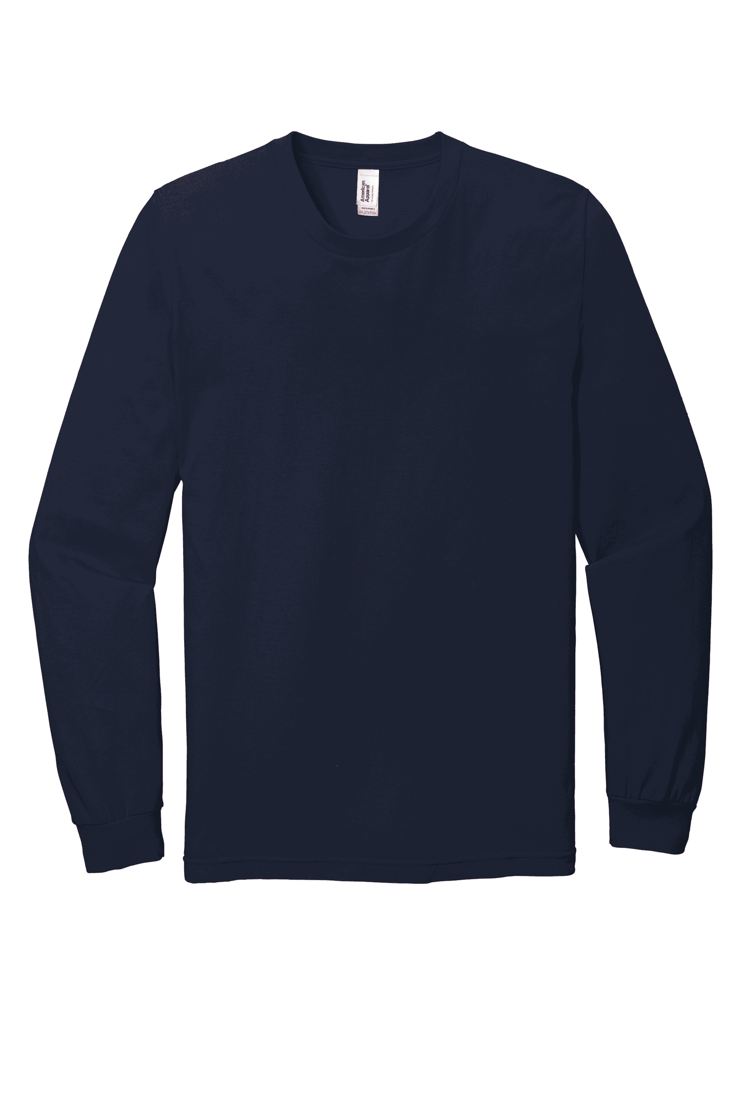 Navy American Apparel ® unisex long sleeve jersey T-shirt with flat front, casual fit, showcasing the 2007 style.