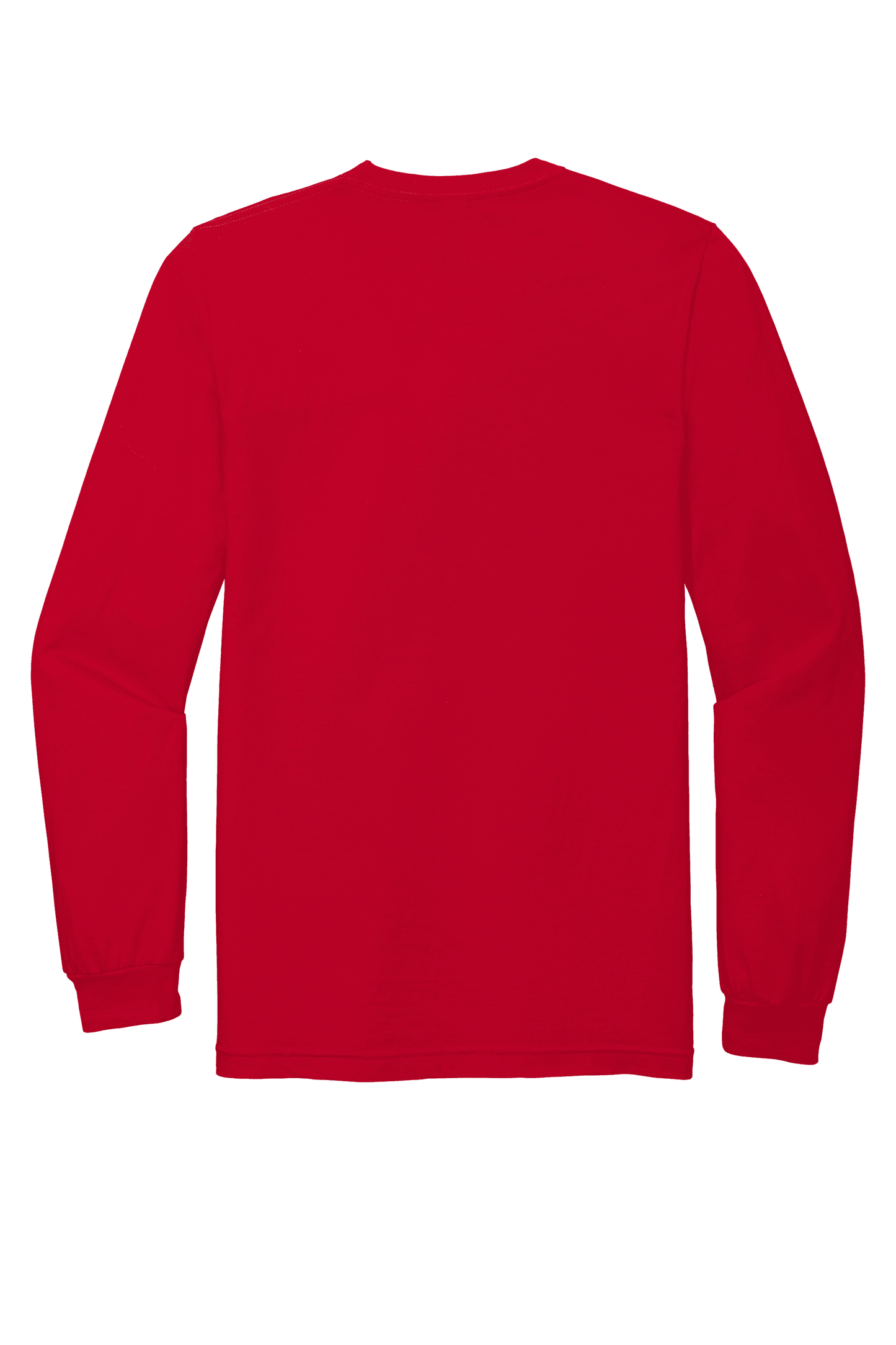 Red American Apparel unisex long sleeve fine jersey t-shirt, flat back view showcasing the casual, comfortable design.
