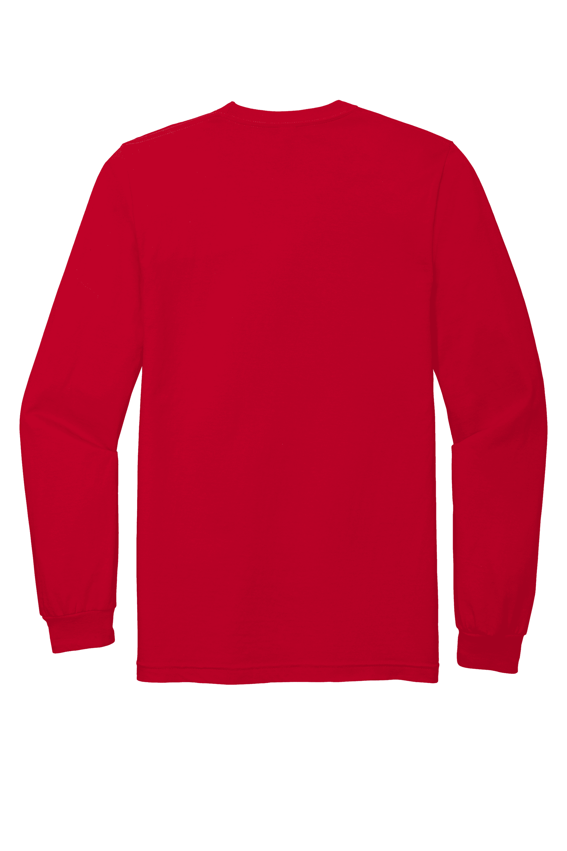 Red American Apparel unisex long sleeve fine jersey t-shirt, flat back view showcasing the casual, comfortable design.