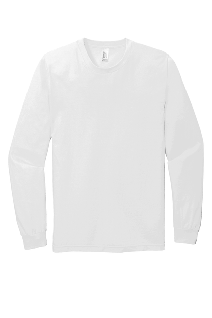 White American Apparel ® Fine Jersey unisex long sleeve T-shirt displayed flat from the front.