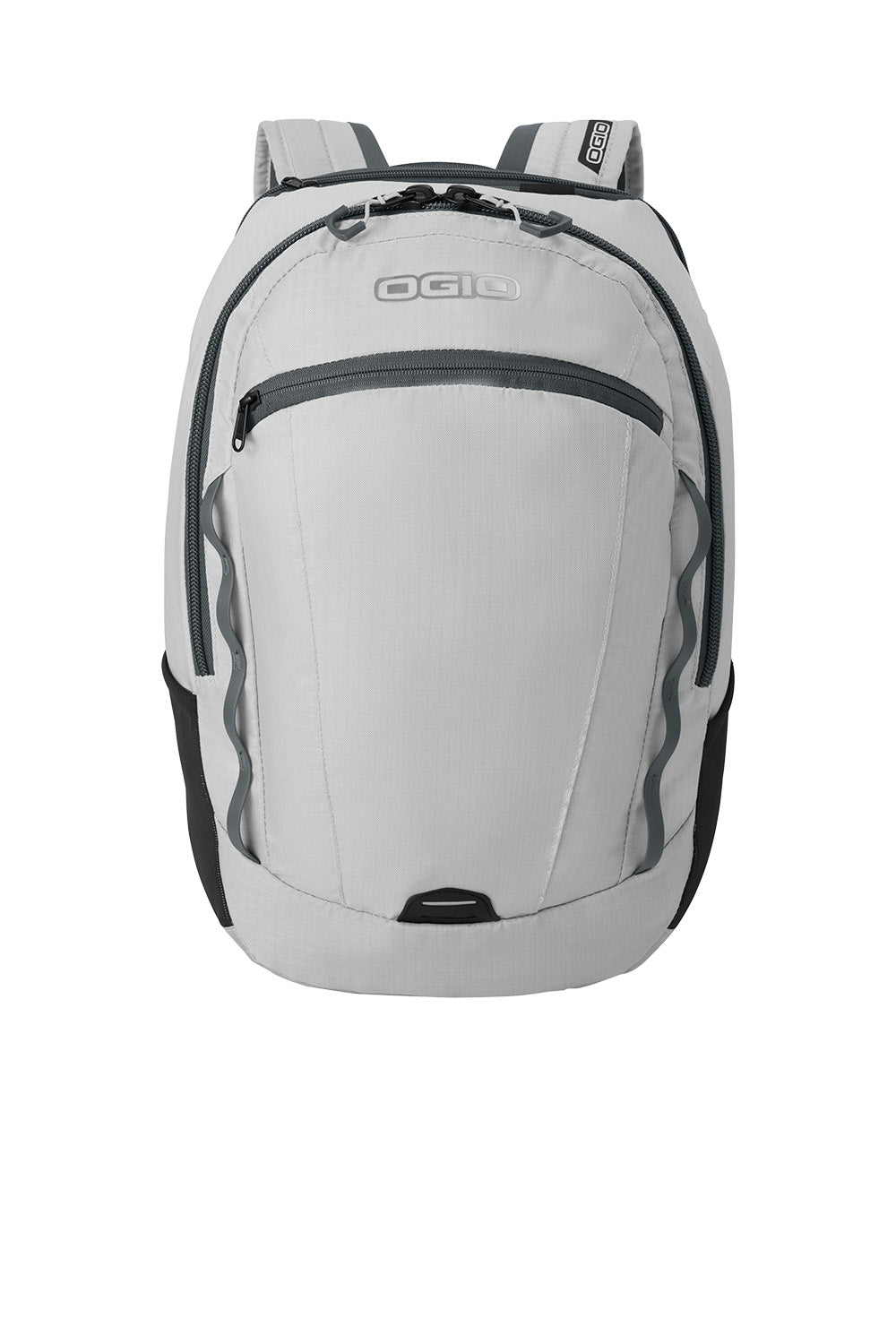 OGIO Shuttle Pack bag in Harbor Grey and Silver with flat front design, ideal for travel and everyday use.