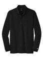 Black Nike Dri-FIT stretch men's long sleeve polo shirt with a flat front design.
