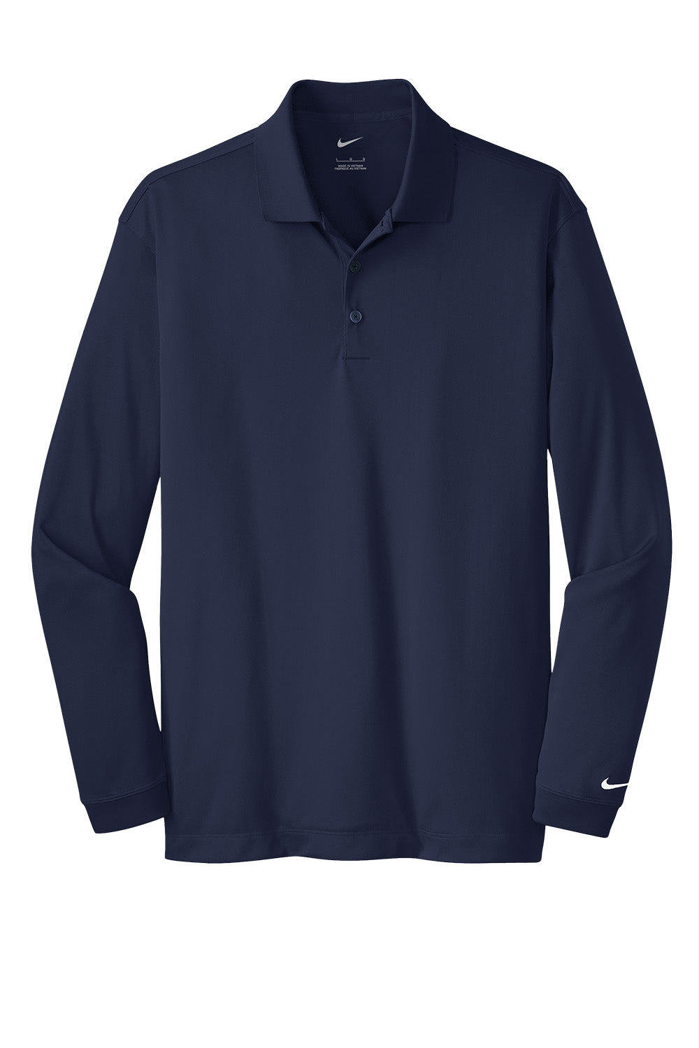 Men's Nike Dri-FIT stretch performance long sleeve polo shirt in midnight navy, flat front view.